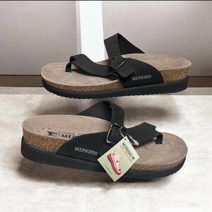 Mephisto Helen Black Leather Sandalbuck Womens Footbed Sandals Size 7 NEW